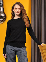 Kotty Women Self Design Cable Knit Pullover Sweaters