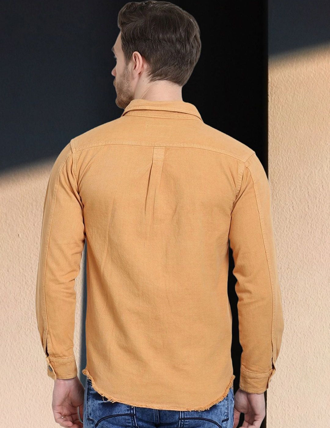 Kotty Men Spread Collar Solid Denim Jacket