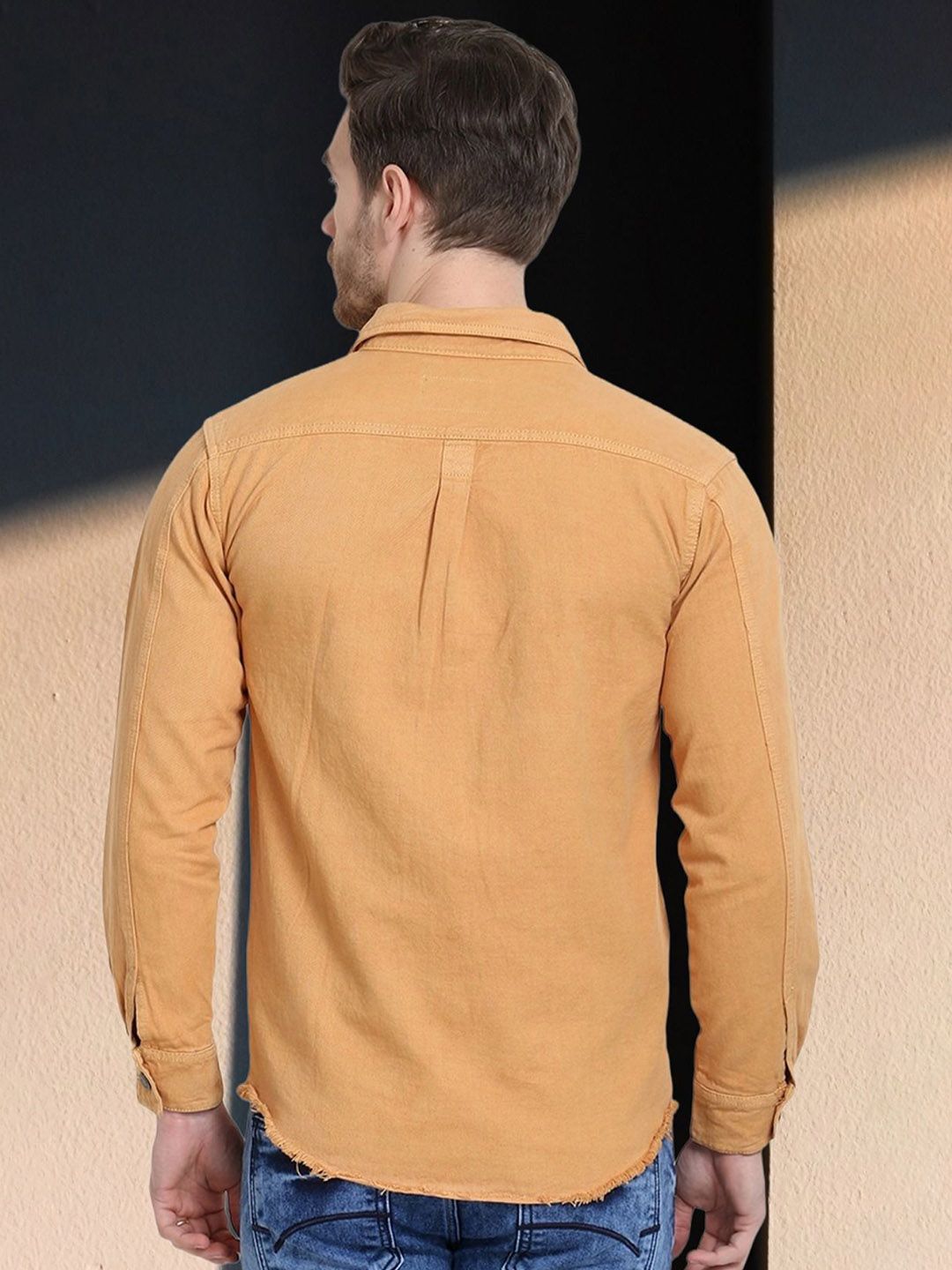 Kotty Men Spread Collar Solid Denim Jacket