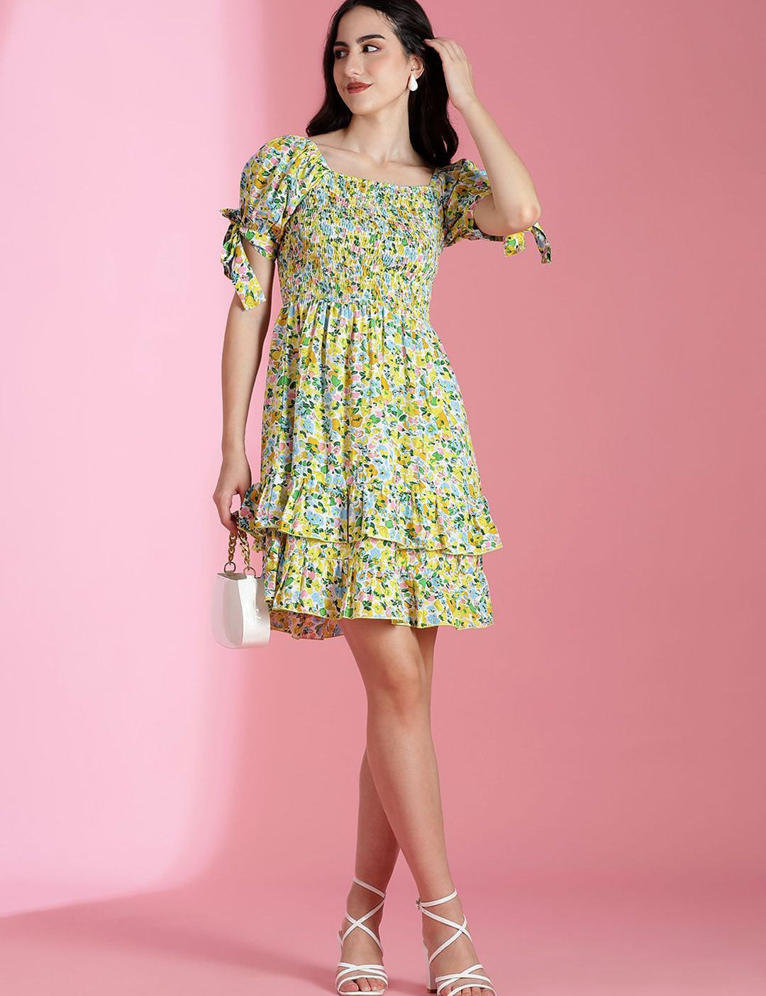 Kotty Women Floral Printed Puff Sleeve Fit & Flare Dress