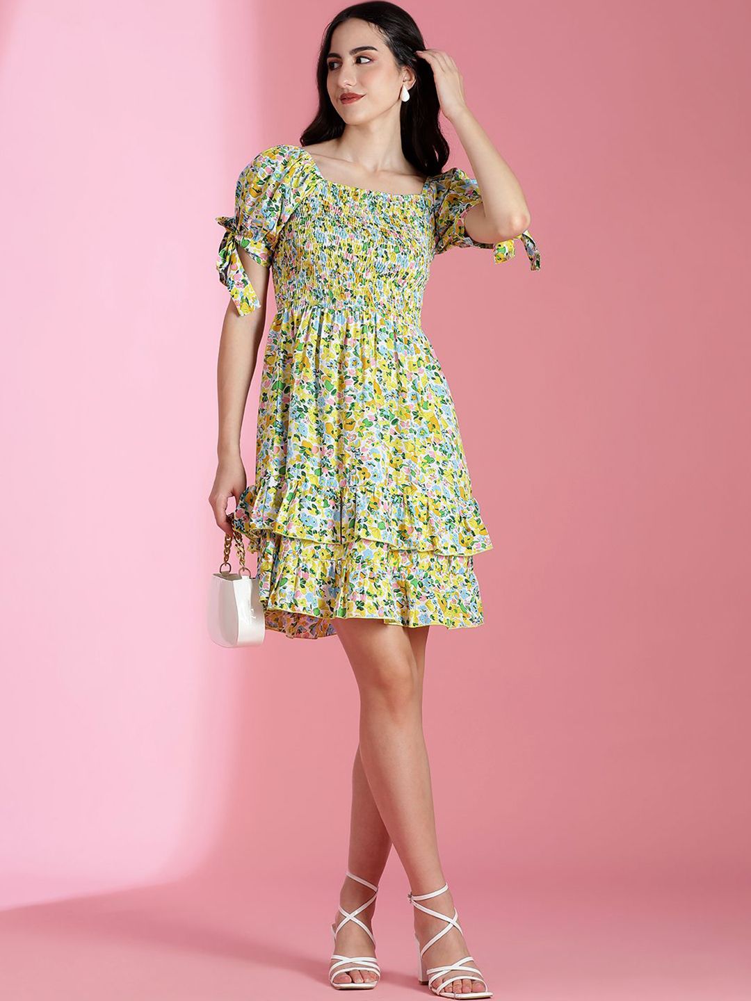 Kotty Women Floral Printed Puff Sleeve Fit & Flare Dress