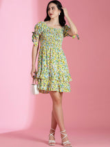 Kotty Women Floral Printed Puff Sleeve Fit & Flare Dress