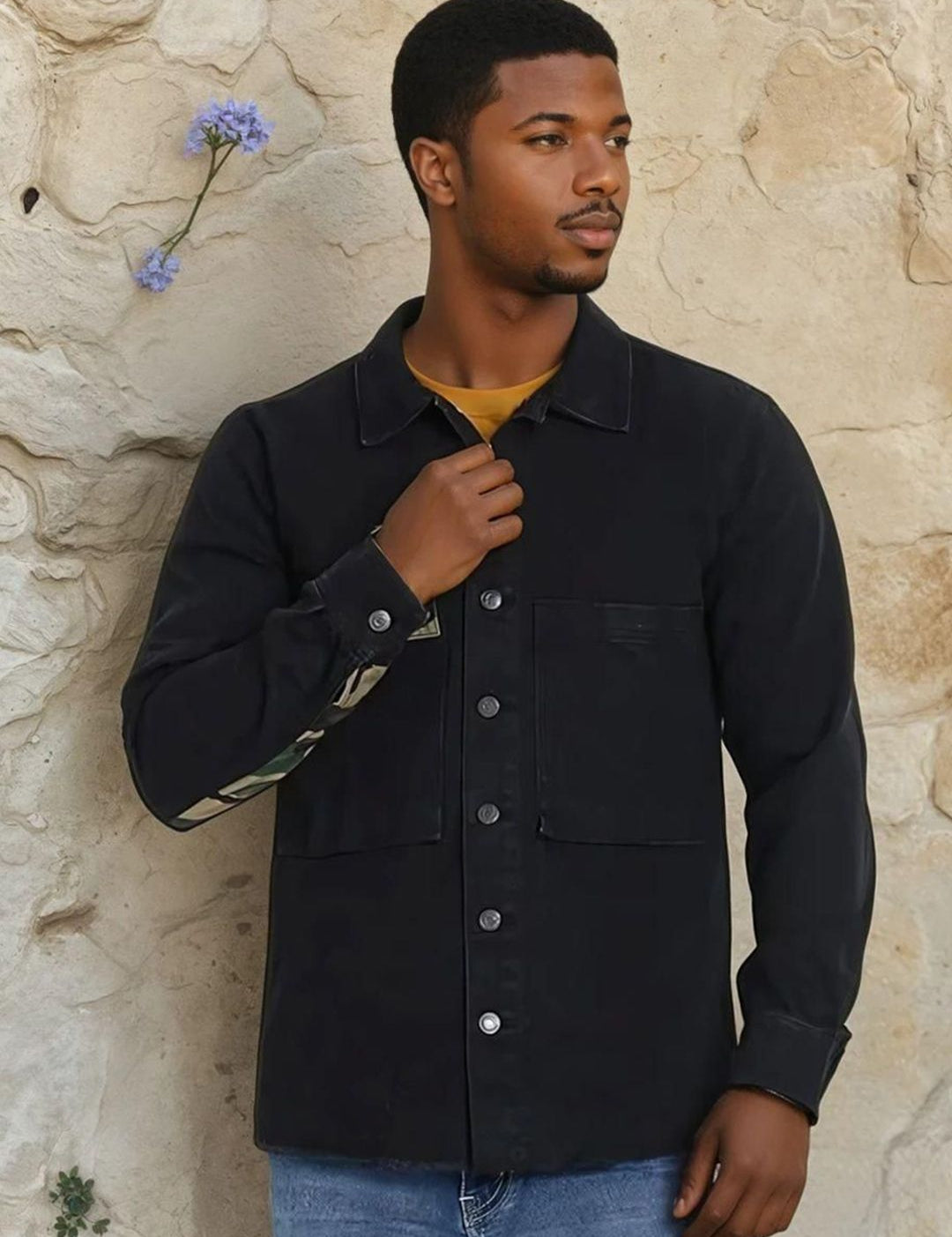 Kotty Abstract Printed Open Front Denim Jacket