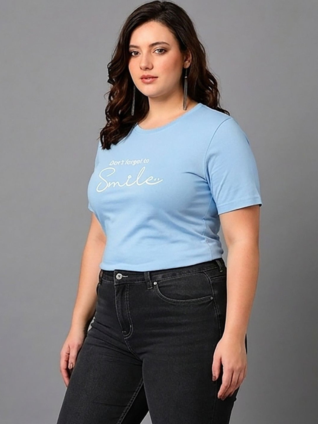 Kotty Women blue typography printed t-shirt