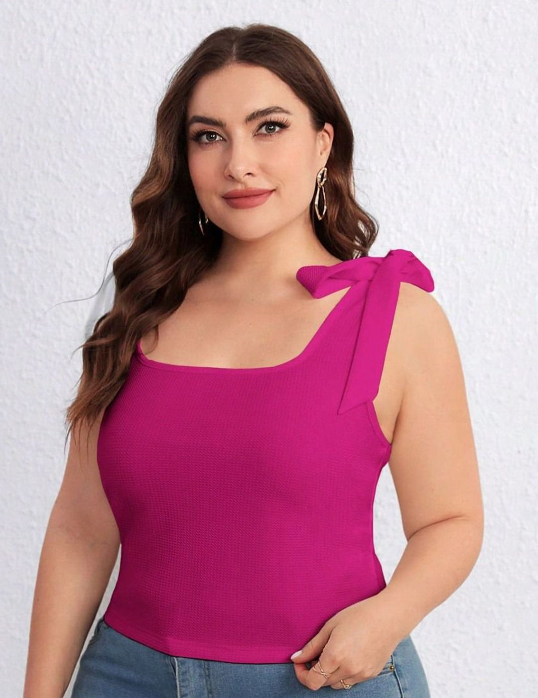 KOTTY Women Plus Size Solid Square Neck Top