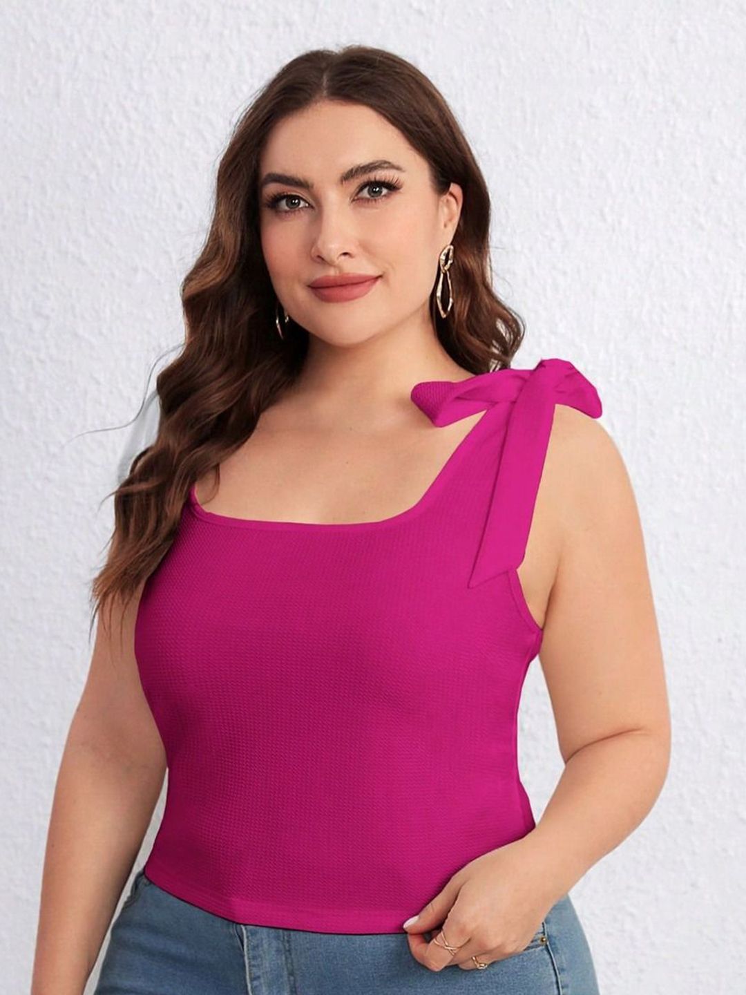 KOTTY Women Plus Size Solid Square Neck Top