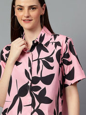 Kotty Women Comfort Spread Collar Floral Printed Crepe Oversized Casual Shirt