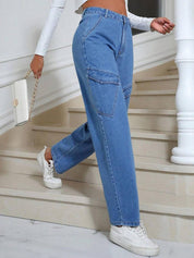 Kotty Women Wide Leg High-Rise Stretchable Cargo Jeans