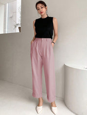Kotty Women Pink Relaxed Straight Leg Straight Fit High-Rise Pleated Trousers
