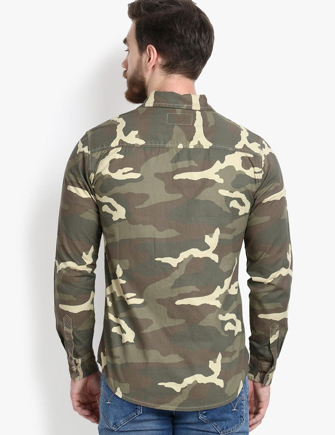 Kotty Men Olive Green Regular Fit Printed Casual Shirt