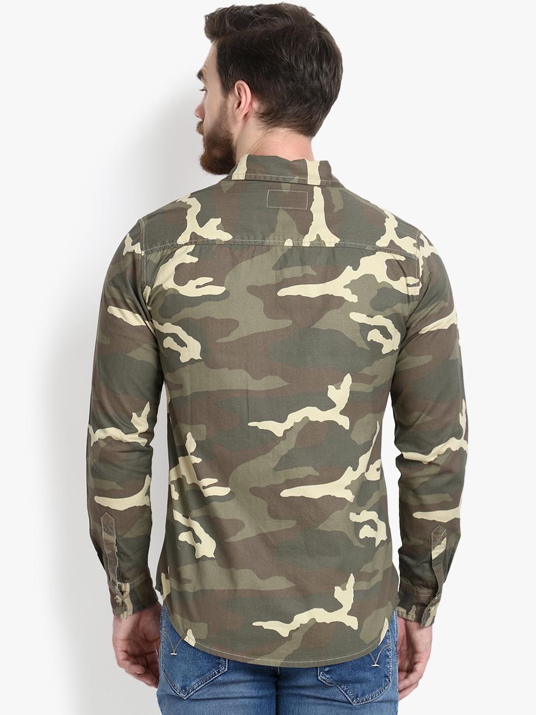 Kotty Men Olive Green Regular Fit Printed Casual Shirt