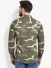 Kotty Men Olive Green Regular Fit Printed Casual Shirt