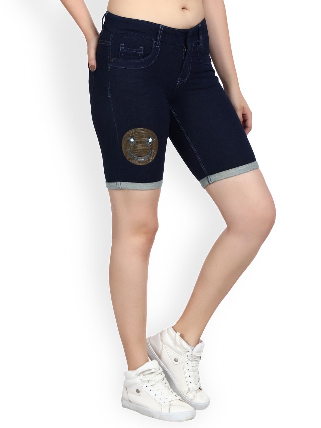 Kotty Women Blue Solid Regular Fit Denim Shorts