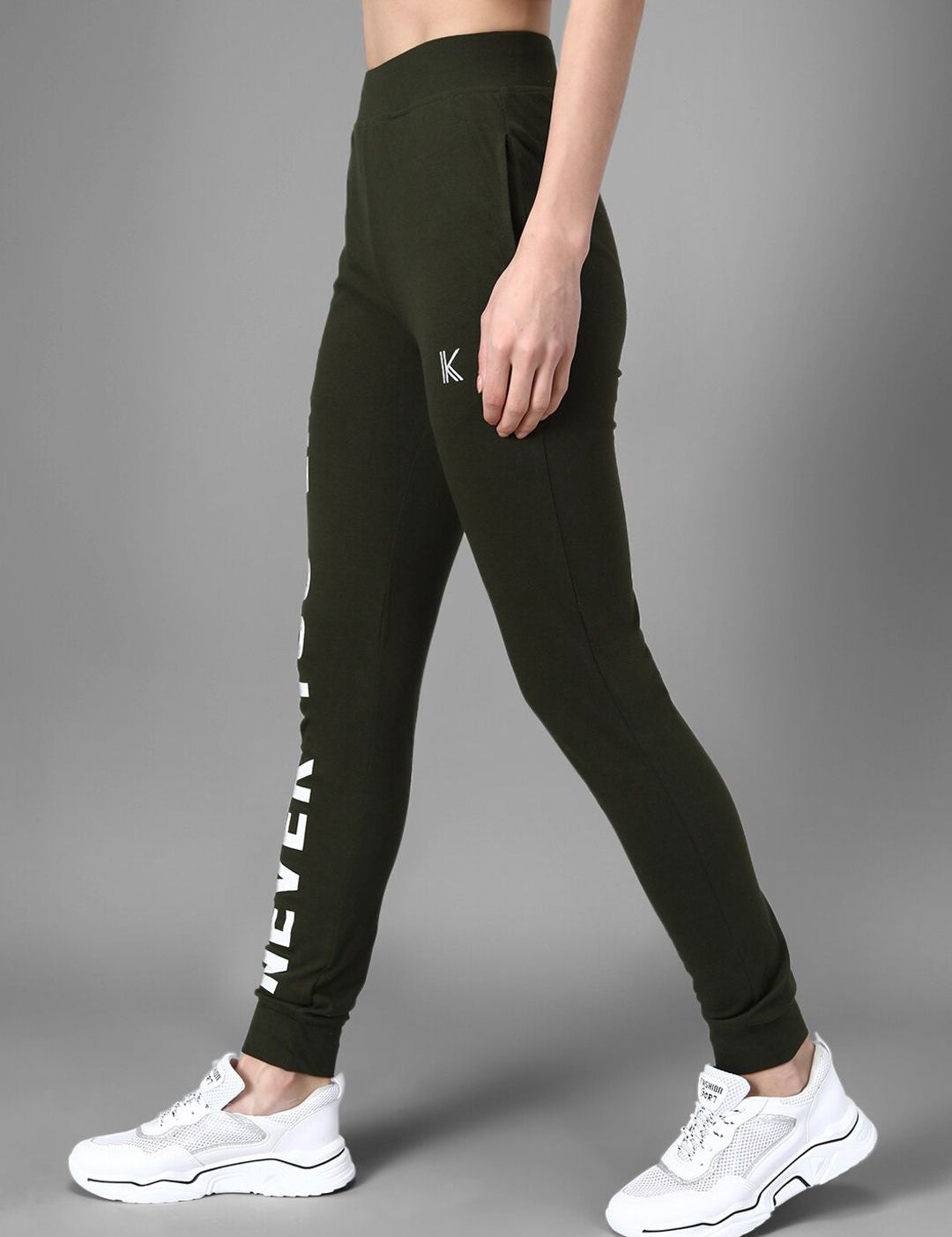 Kotty Women Olive Green & White Printed Joggers