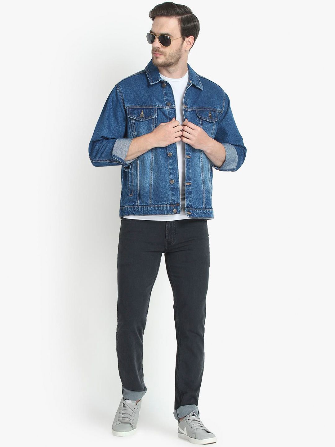 Kotty Men Blue Solid Denim Jacket