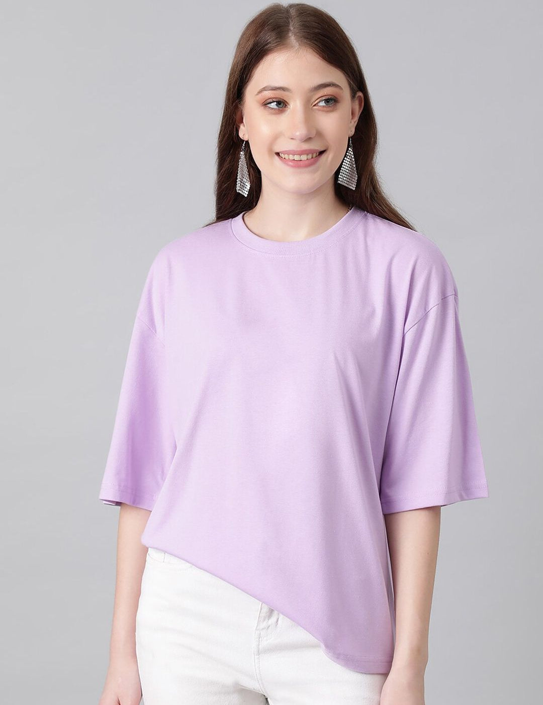 KOTTY Basics Purple Round Neck Oversized T-shirt