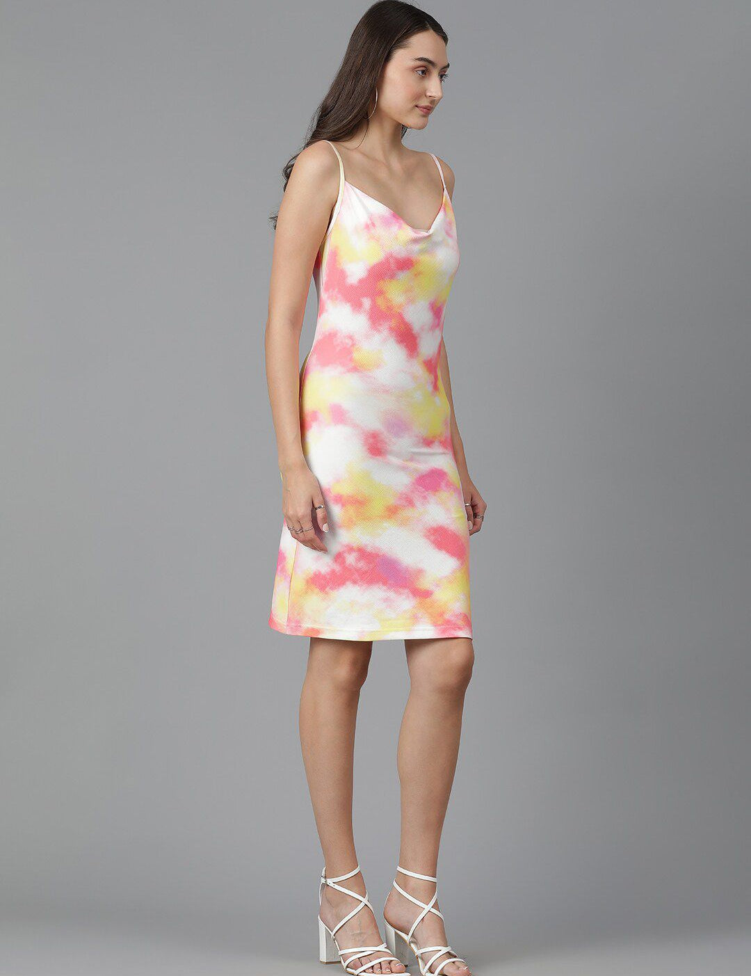 Kotty Tie and Dye Printed Shoulder Straps Sleeveless Above Knee Bodycon Holi Dress