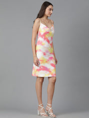 Kotty Tie and Dye Printed Shoulder Straps Sleeveless Above Knee Bodycon Holi Dress