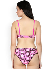 Kotty Women Pink & Black Printed Lingerie Set