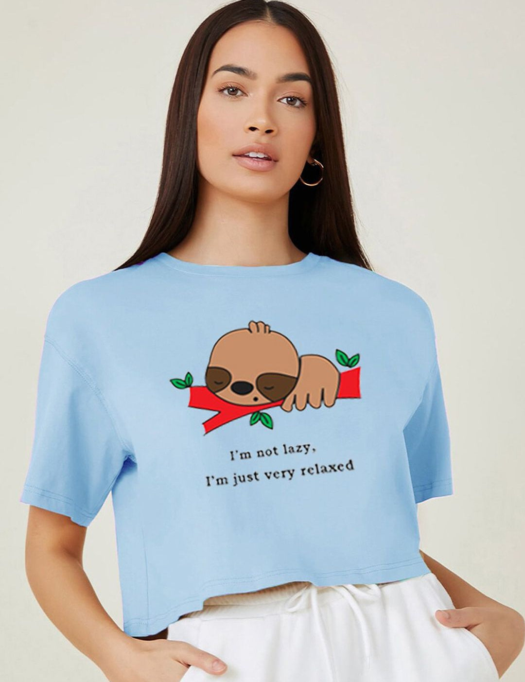 Kotty Typography Printed Round Neck Crop Oversized T-shirt