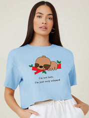 Kotty Typography Printed Round Neck Crop Oversized T-shirt