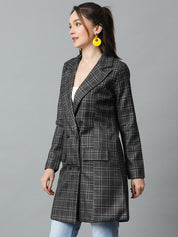 KOTTY BIZwear Grey Checked Double-Breasted Overcoat