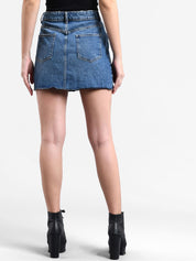 Kotty Women Blue Solid Denim Mini Straight Skirt