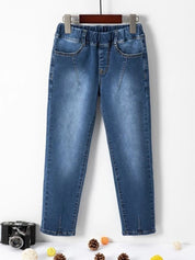 Kotty Boys Blue Jean Low Distress Elasticated Waist Regular Fit Heavy Fade Jeans