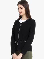 Kotty Women Black Self Design Lightweight Tailored Jacket