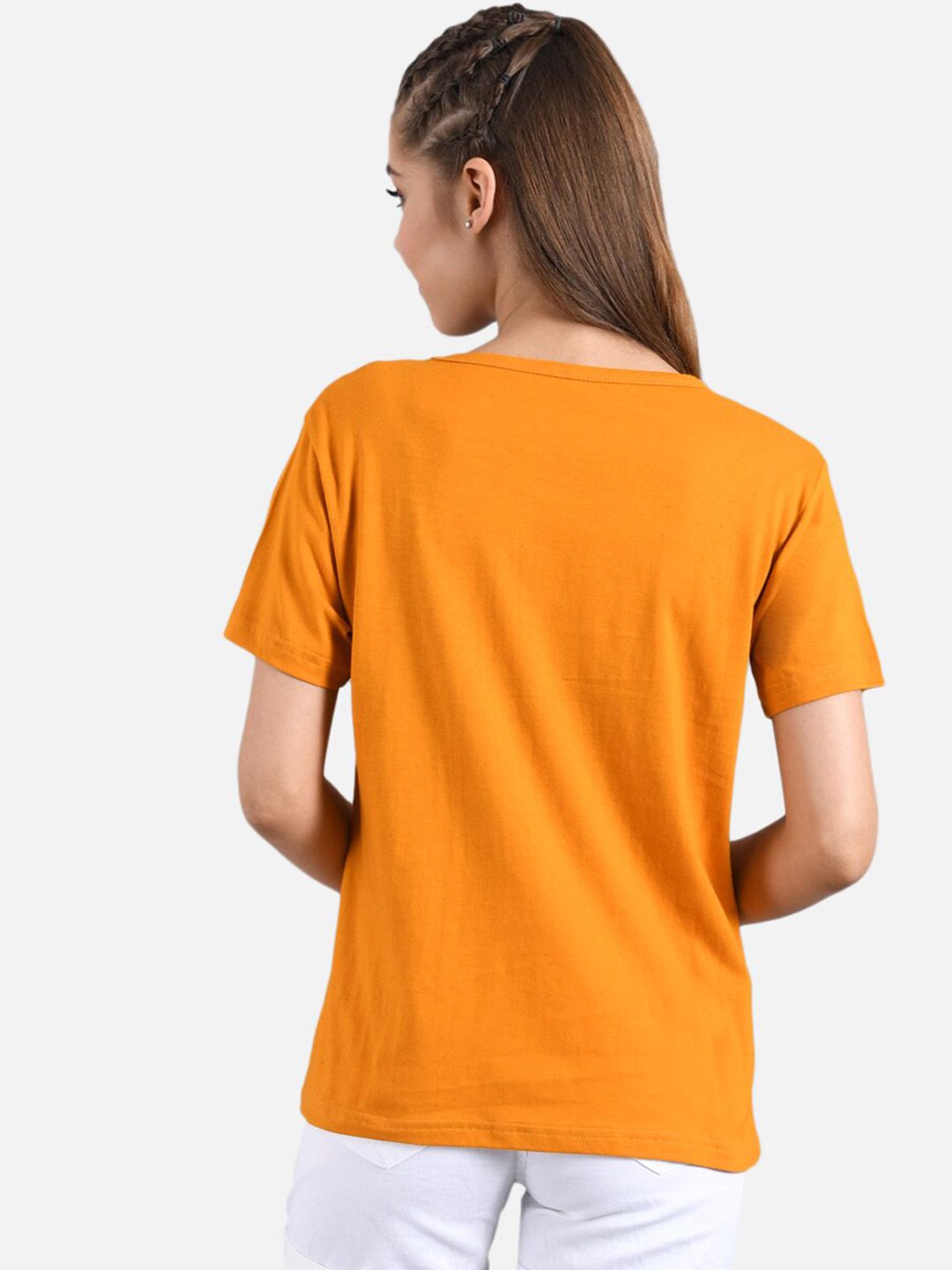 Kotty Women Orange Printed Round Neck T-shirt