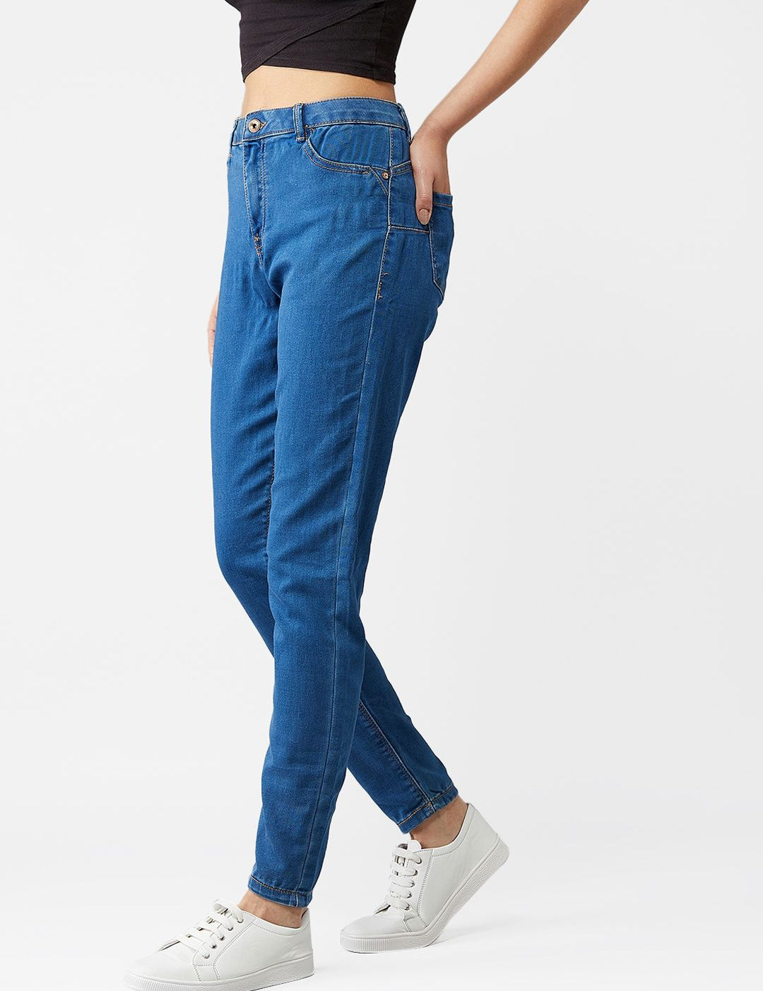 Kotty Women Blue Boyfriend Fit High-Rise Clean Look Jeans