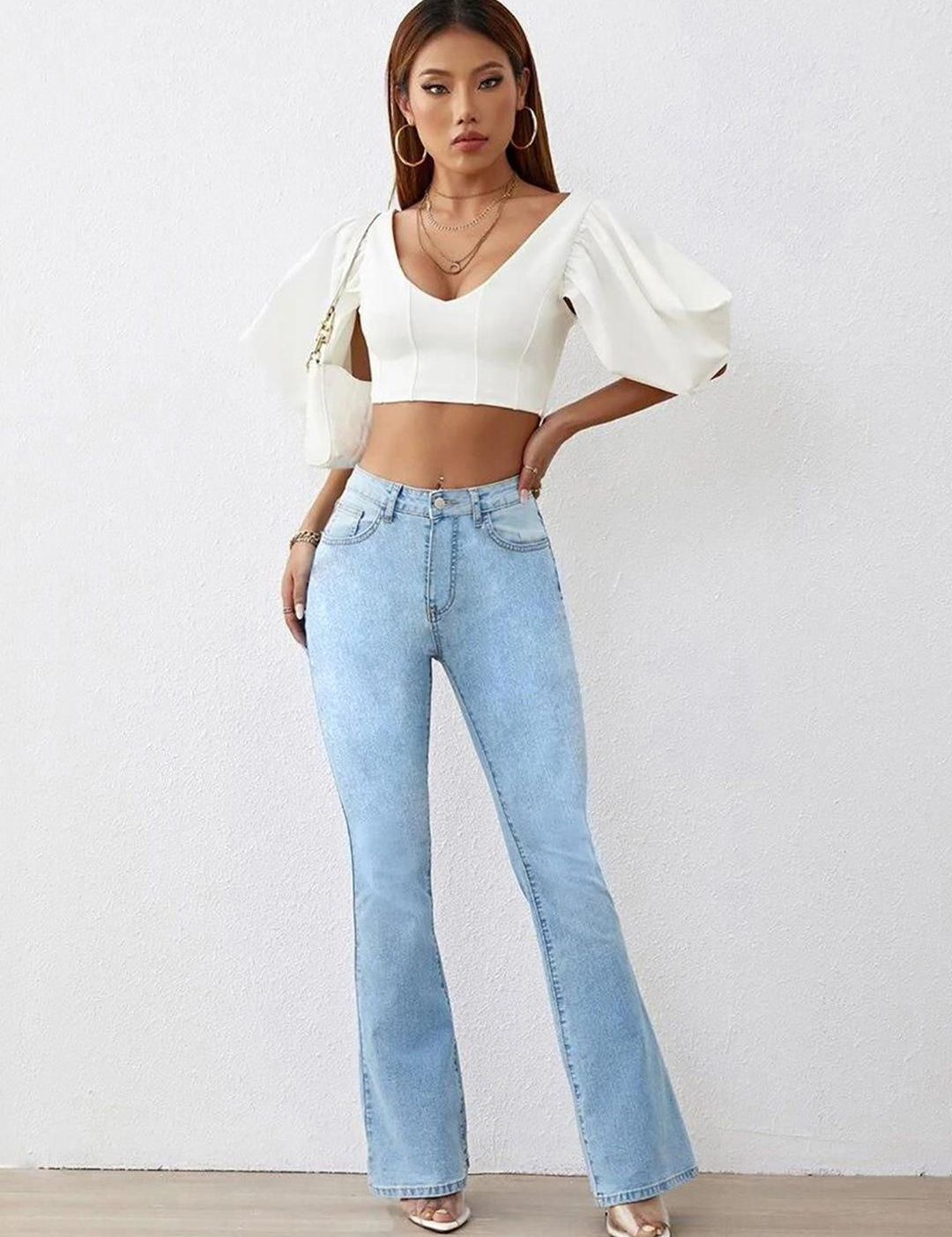 Kotty Women Bootcut High-Rise Heavy Fade Clean Look Stretchable Jeans