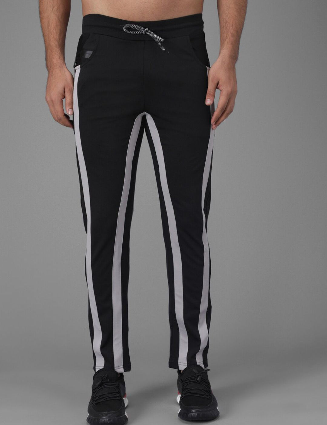 Kotty Men Black And White Striped Track Pant