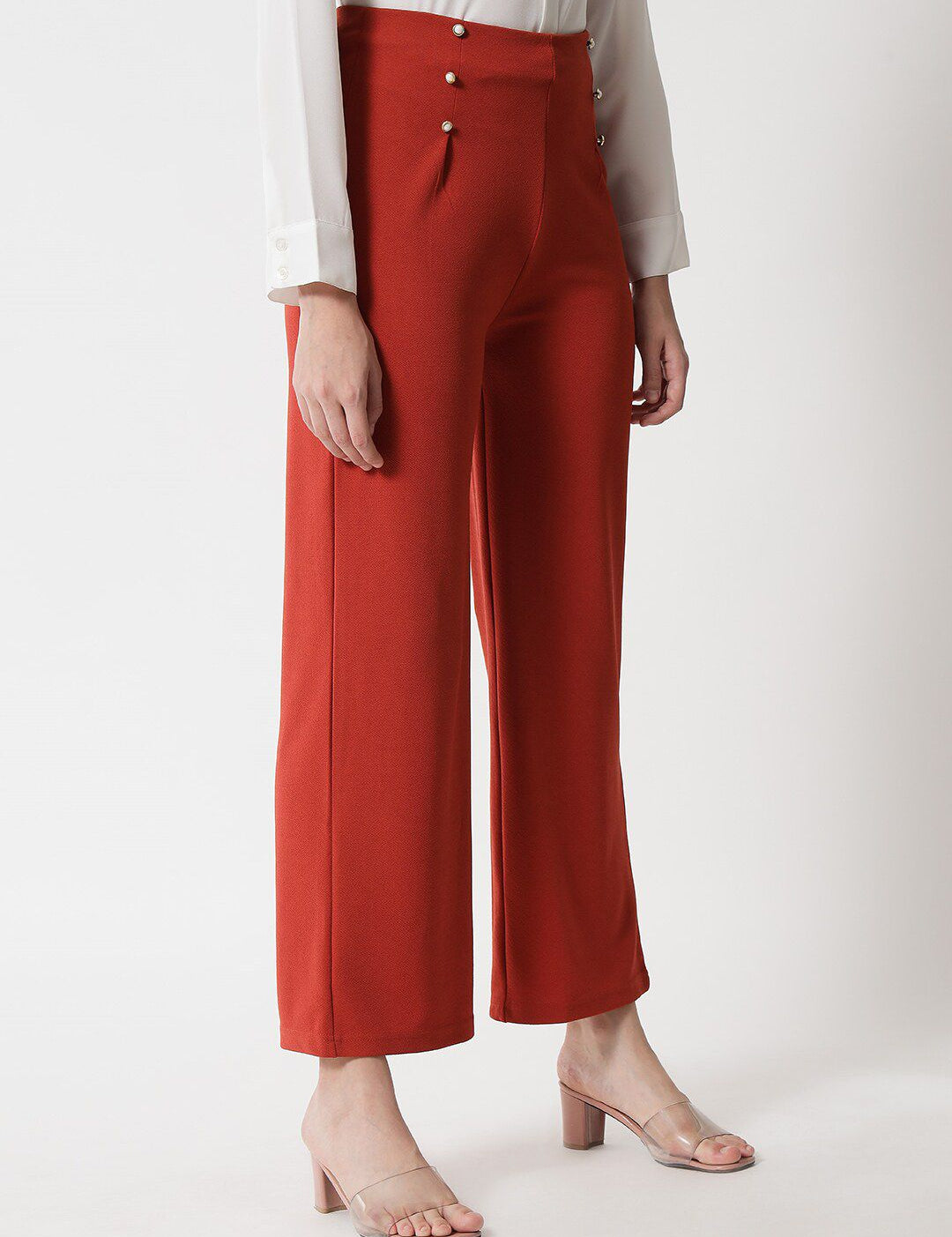 Kotty Women Orange Regular Fit High-Rise Easy Wash Trousers