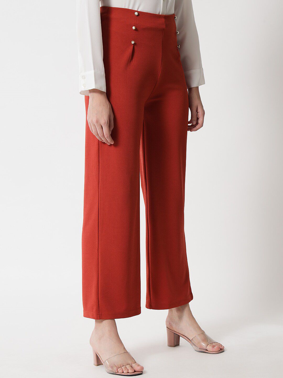 Kotty Women Orange Regular Fit High-Rise Easy Wash Trousers