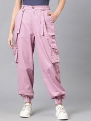 Kotty Women High-Rise Easy Wash Cotton Cargos Trousers