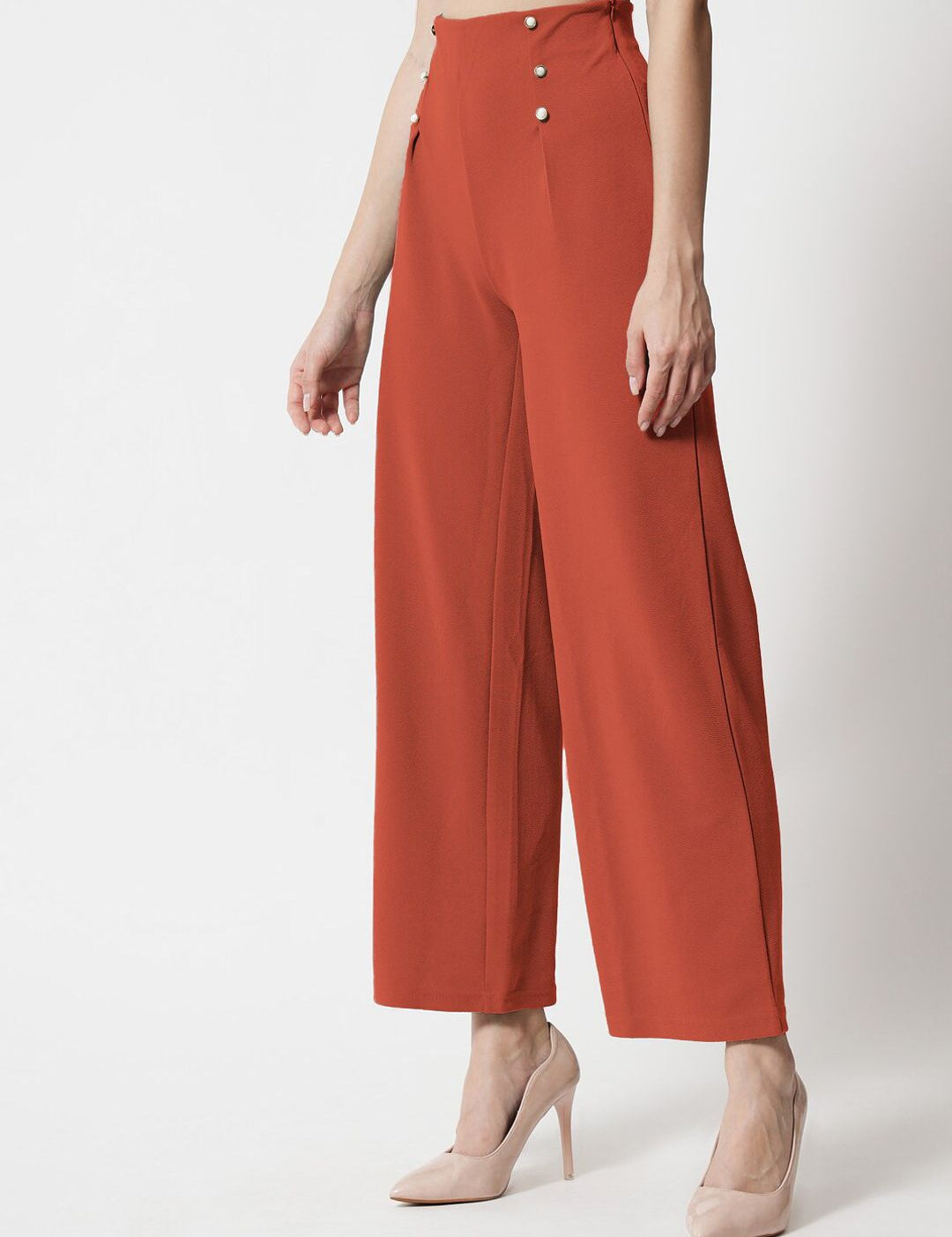 Kotty Women Pink Relaxed Straight Fit High-Rise Easy Wash Pleated Trousers