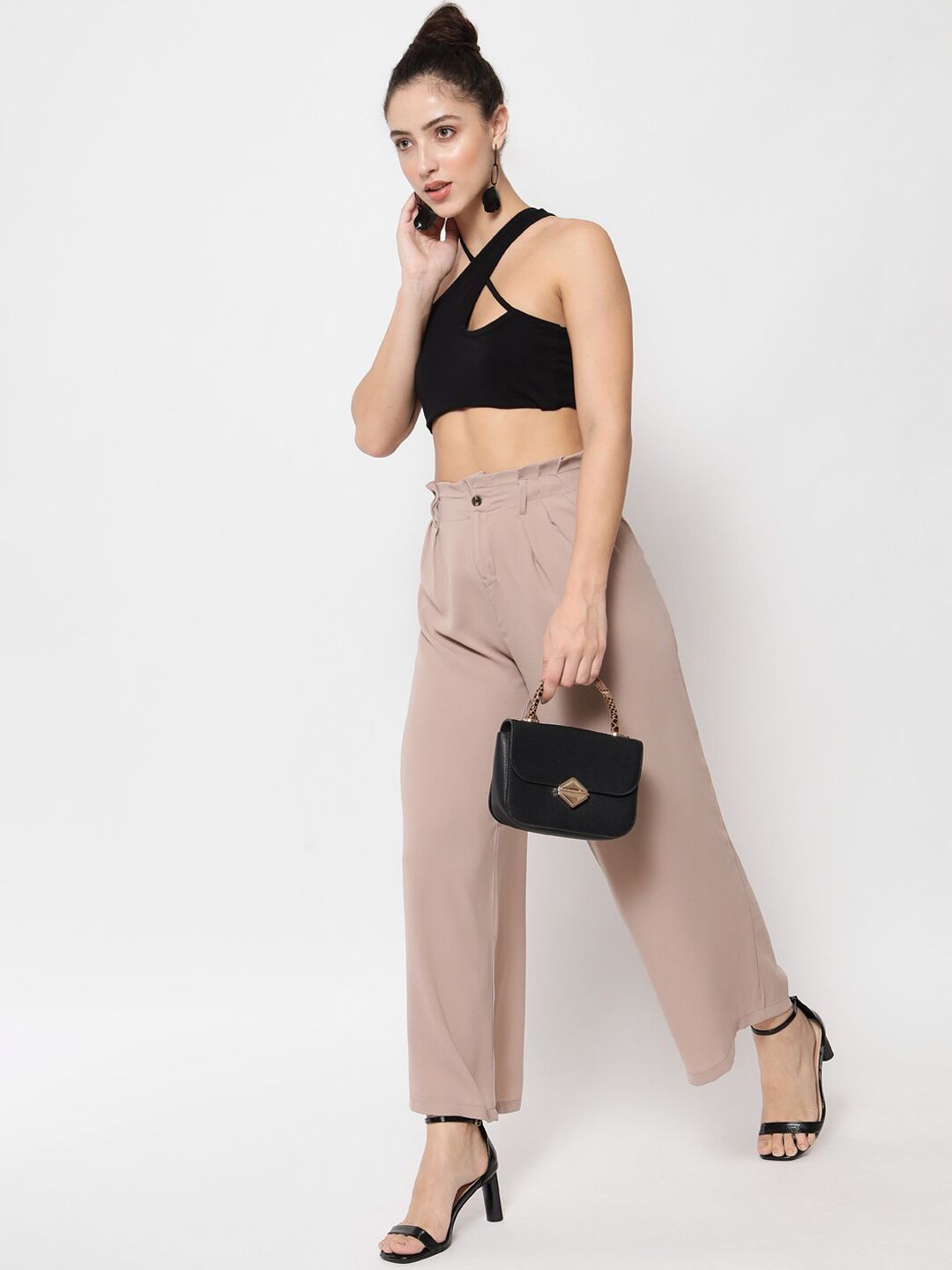 Kotty Women Relaxed Flared High-Rise Easy Wash Pleated Trousers