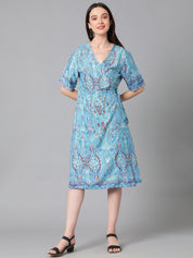 Kotty Ethnic Motifs Printed Midi Wrap Dress