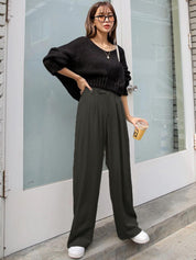 KOTTY BIZwear Women Grey High-Rise Easy Wash Pleated Parallel Trousers