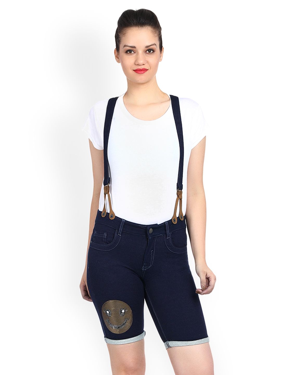 Kotty Women Blue Solid Regular Fit Denim Shorts