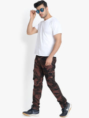 Kotty Men Olive Green & Brown Regular Fit Printed Cargos