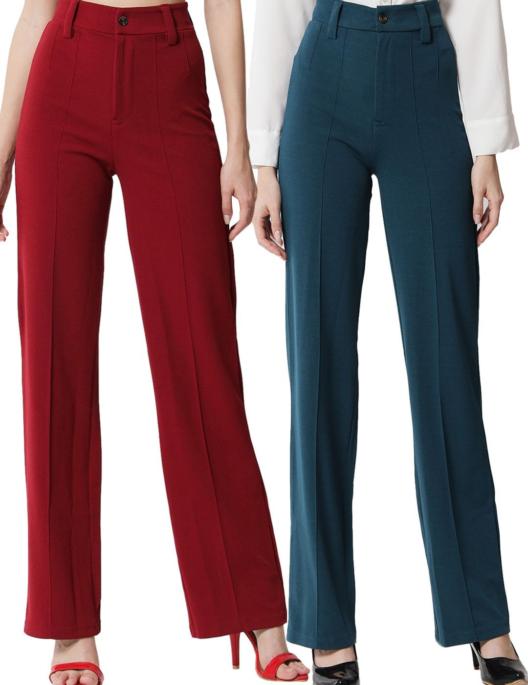 KOTTY BIZwear Women Pack Of 2 Relaxed Straight Leg High-Rise Easy Wash Parallel Trousers