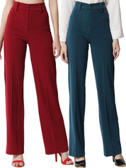 KOTTY BIZwear Women Pack Of 2 Relaxed Straight Leg High-Rise Easy Wash Parallel Trousers