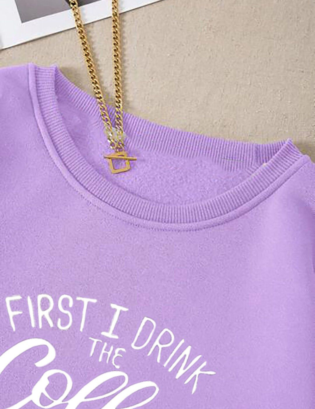 Kotty Typography Printed Round Neck Fleece Pullover Sweatshirt