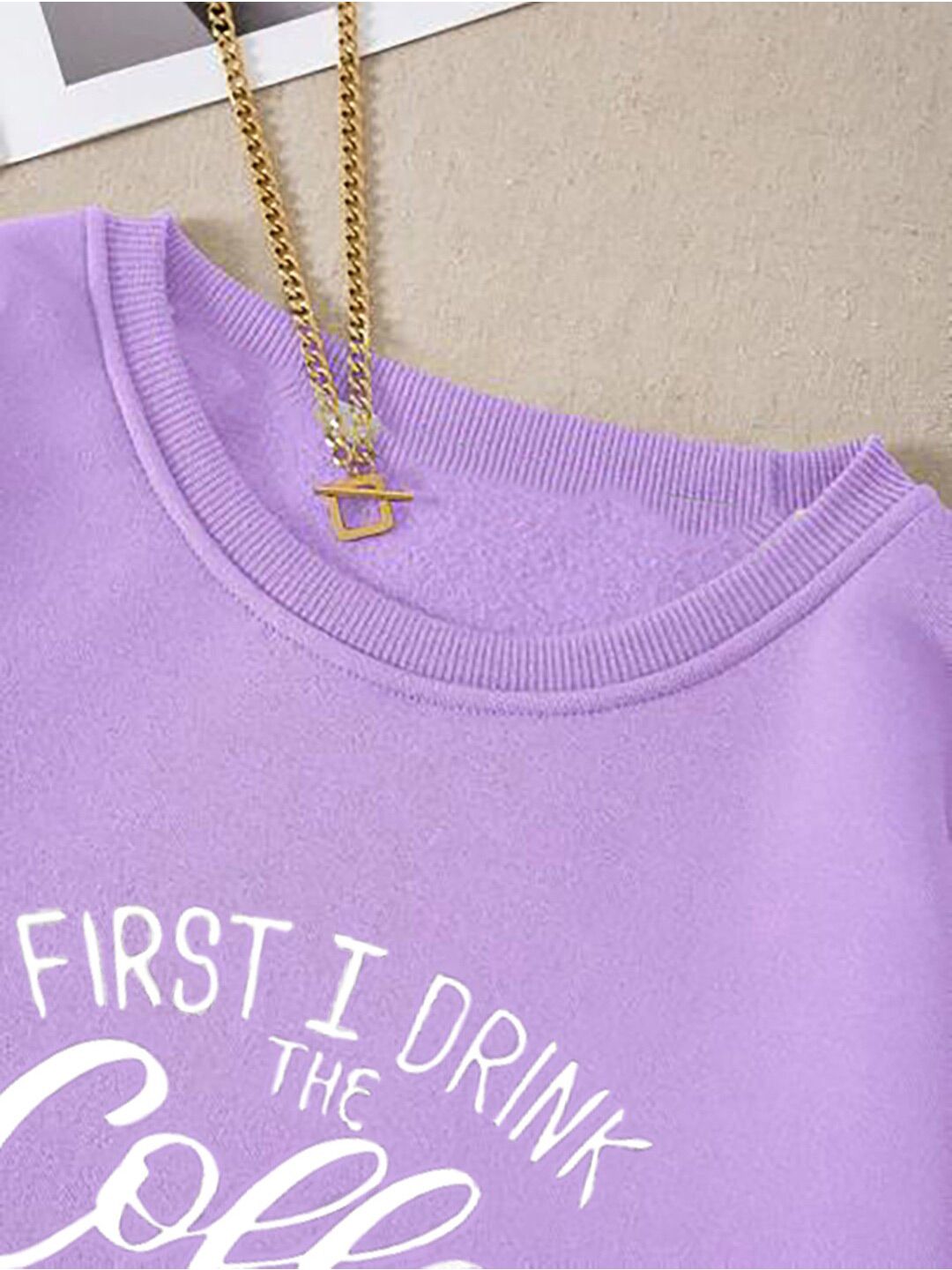 Kotty Typography Printed Round Neck Fleece Pullover Sweatshirt