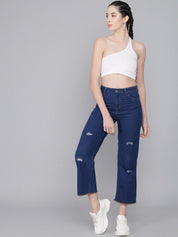 Kotty Women Blue Flared High-Rise Mildly Distressed Jeans