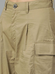 Kotty Women High-Rise Easy Wash Pleated Cotton Cargos Trousers