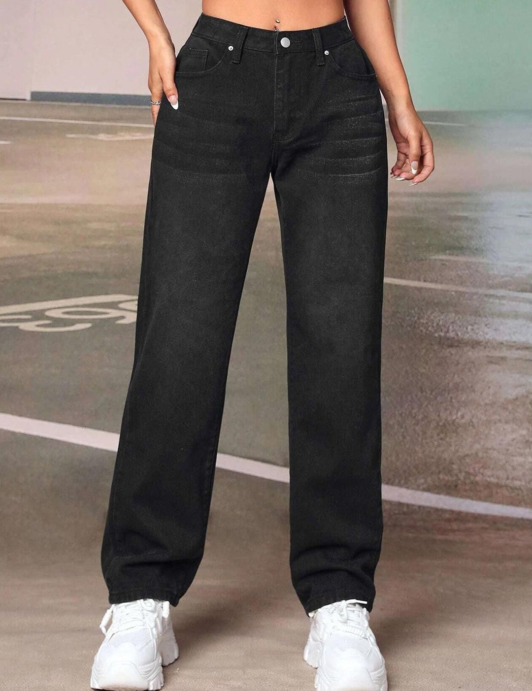 Kotty Women Wide Leg High-Rise Clean Look Light Fade Whiskers Stretchable Jeans