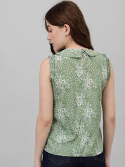 Kotty Green Floral Printed Peter Pan Collar Top